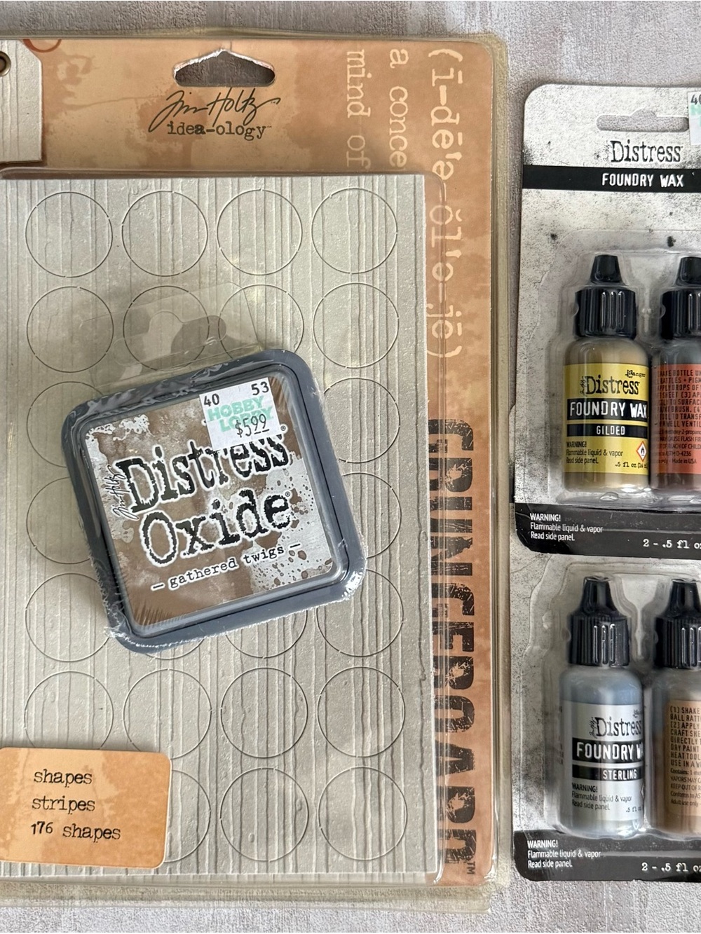 Tim Holtz GRUNDEBOARD, Distress Oxide & Foundry Wax (Gold-Silver-Copper-Bronze)